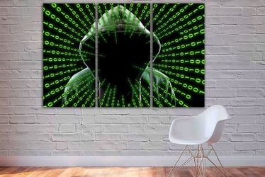 Hacker canvas Internet print art Computer science art Anonymous Print Cyber wall art Matrix code Silhouettes artwork Technology wall art