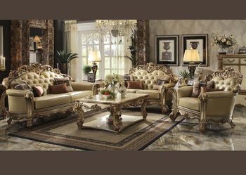 BRAND NEW GOLD LEATHER LIVING ROOM SET SOFA SET
