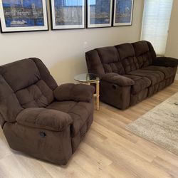 Ashley Furniture - The Lowell Chocolate Brown Microfiber Sofa and Recliner