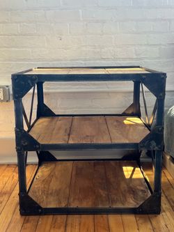 Industrial iron and wood side table