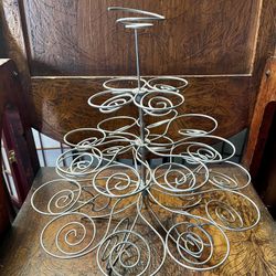 12” Tall Collapsible, Silver Metal Cupcake Stand Display 23 Cupcakes 