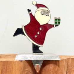 Enamel Santa Mantle Stocking Hanger Holder Christmas Holidays Decor