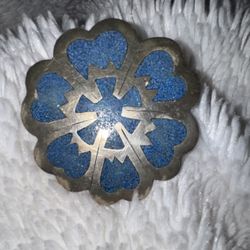 Vintage Large MEXICO 925 Sterling Crushed Turquoise Shiny Brooch Pin 