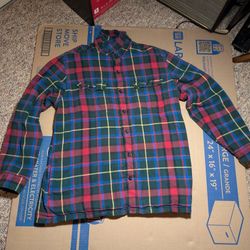 LL Bean Shirt Mens Large L Green Red Fleece Lined Flannel Jacket Shacket Outdoor