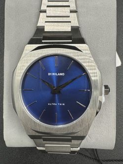 D1 Milano Ocean Blue Ultra Thin Silver Bracelet Watch 38mm Brand New Sealed Box