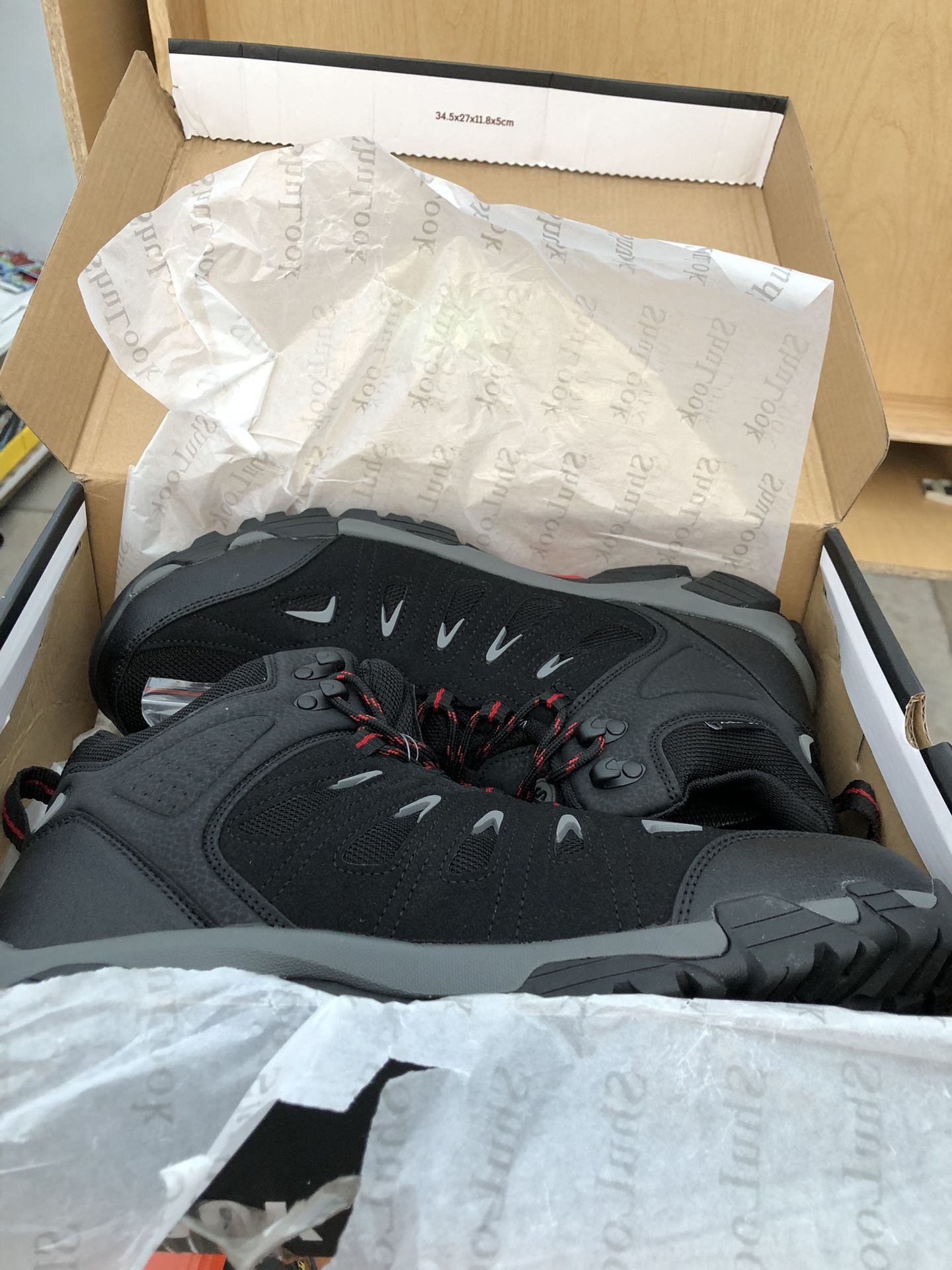 Men's Waterproof Hiking Boots, Black/Red 11.5 