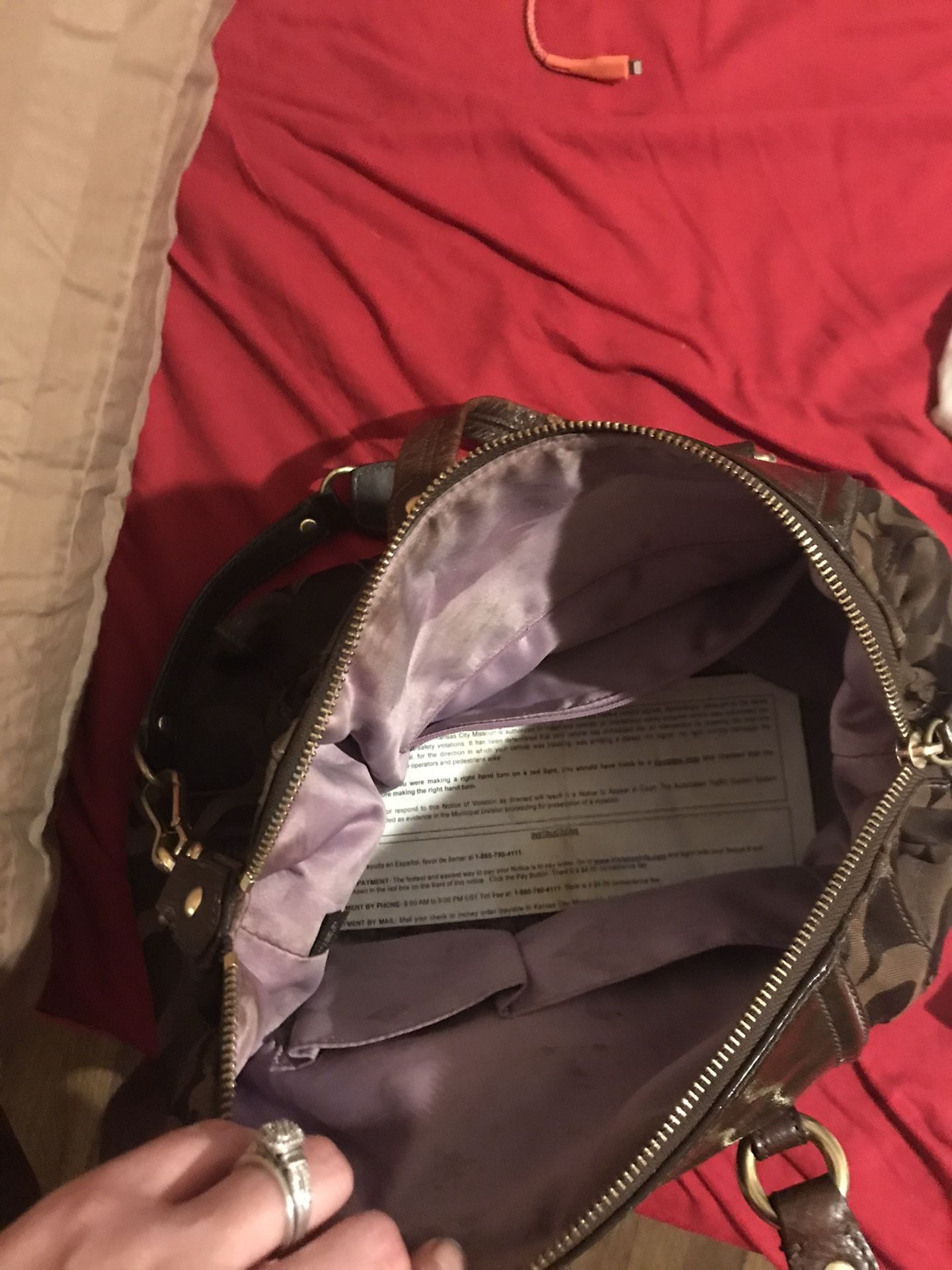 Coach Madison Op Art Audrey Khaki/Dark Brown Bag