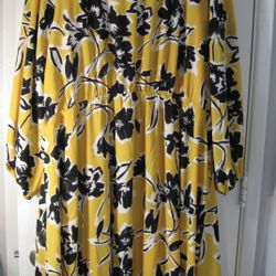 NEW Lane Bryant Dress size 28 Yellow with Black Floral Design