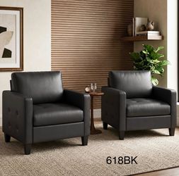 Black Faux Leather Accent Armchair Set of 2
