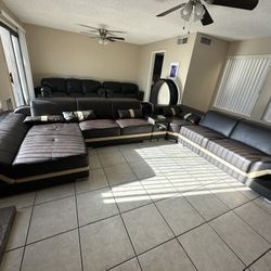 Leather Couch With Chaise Lounge Chair