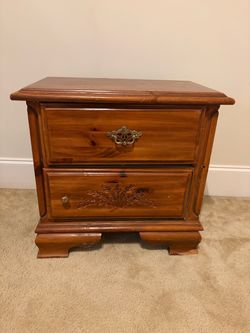 Wood Two-Drawer Nightstand with Carved Detail