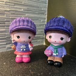 2pcs Lavender Doll couple statue wedding boy and girl figurines Couple Sculpture Figurine