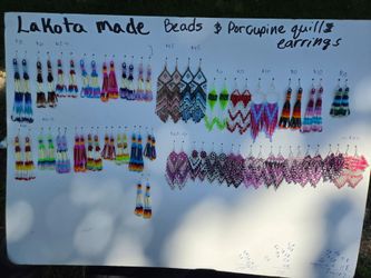 Handmade Lakota beaded & quilled earrings