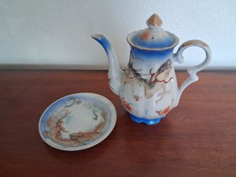 Vintage Dragon Porcelain Teapot with Saucer