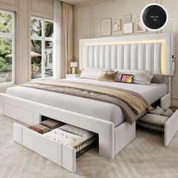 BED FRAME QUEEN SIZE WITH STORAGE DRAWERS AND LED LIGHTING BRAND NEW IN BOX!!!