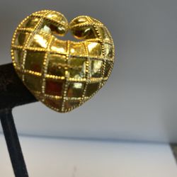 Vintage Rochas Paris Gold Tone Heart Brooch Pin