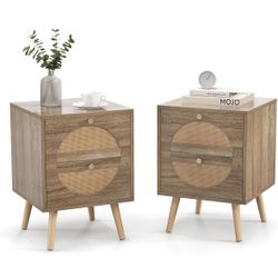 Rattan Nightstand Set Of 2