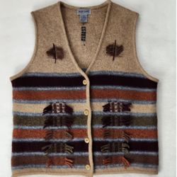 100% Wool Sweater Vest Boho Western Cowgirl Sz M