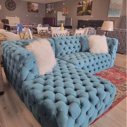 New Arrivals In Stock Blue Velvet Sectional Fast Delivery 