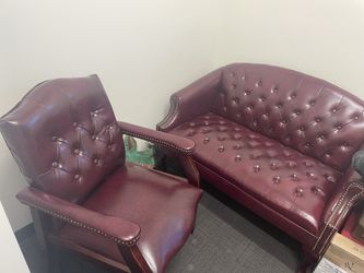 A Set Of 3 Red Leather Couches