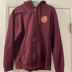 Men’s Burgundy Medium Santa Cruz Hooded Zip-up  Skater Sweater