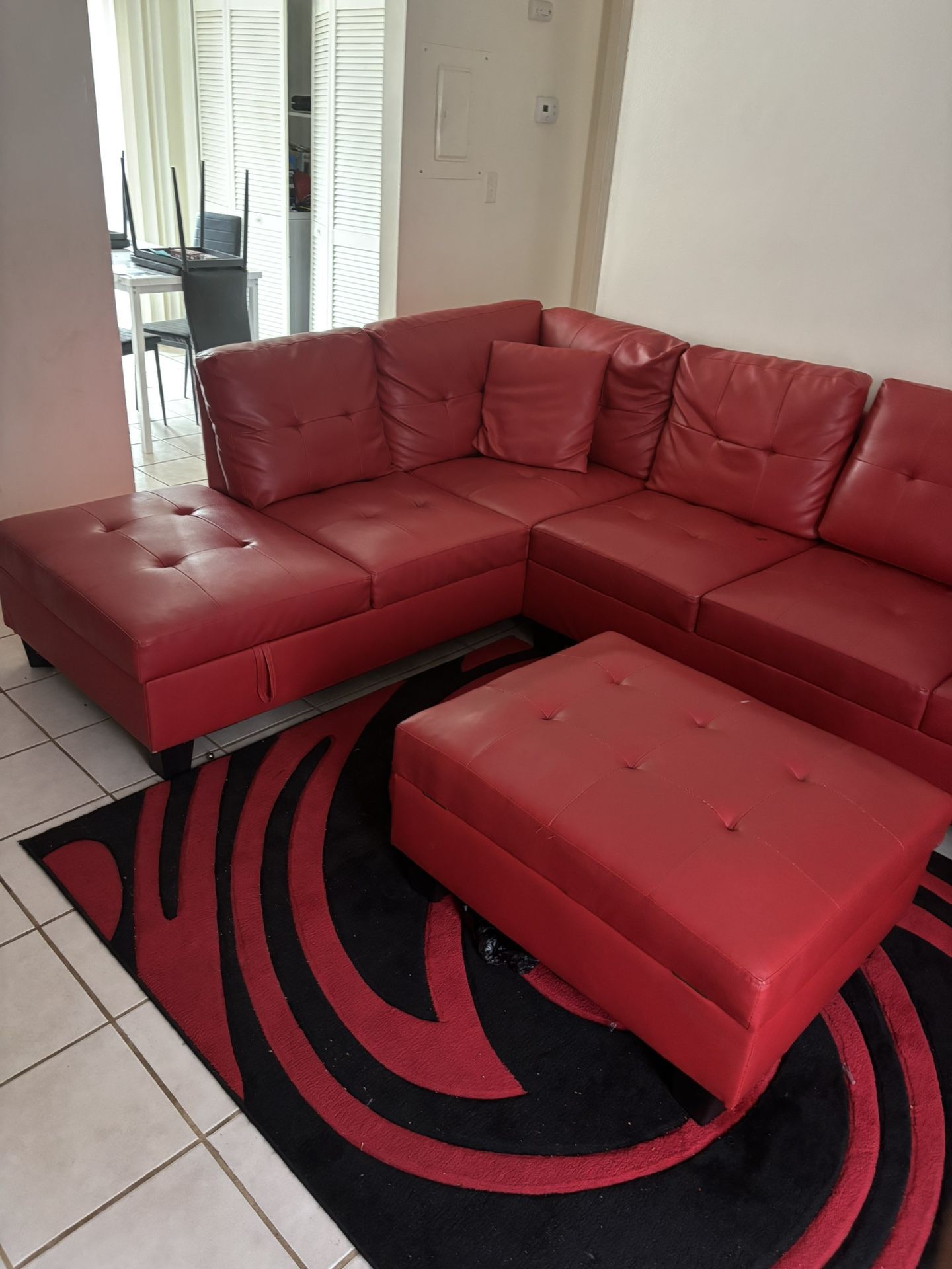 Red Sectional Couch With Ottoman