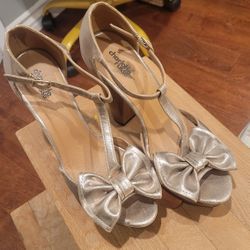 Wood Block Heels Metallic 