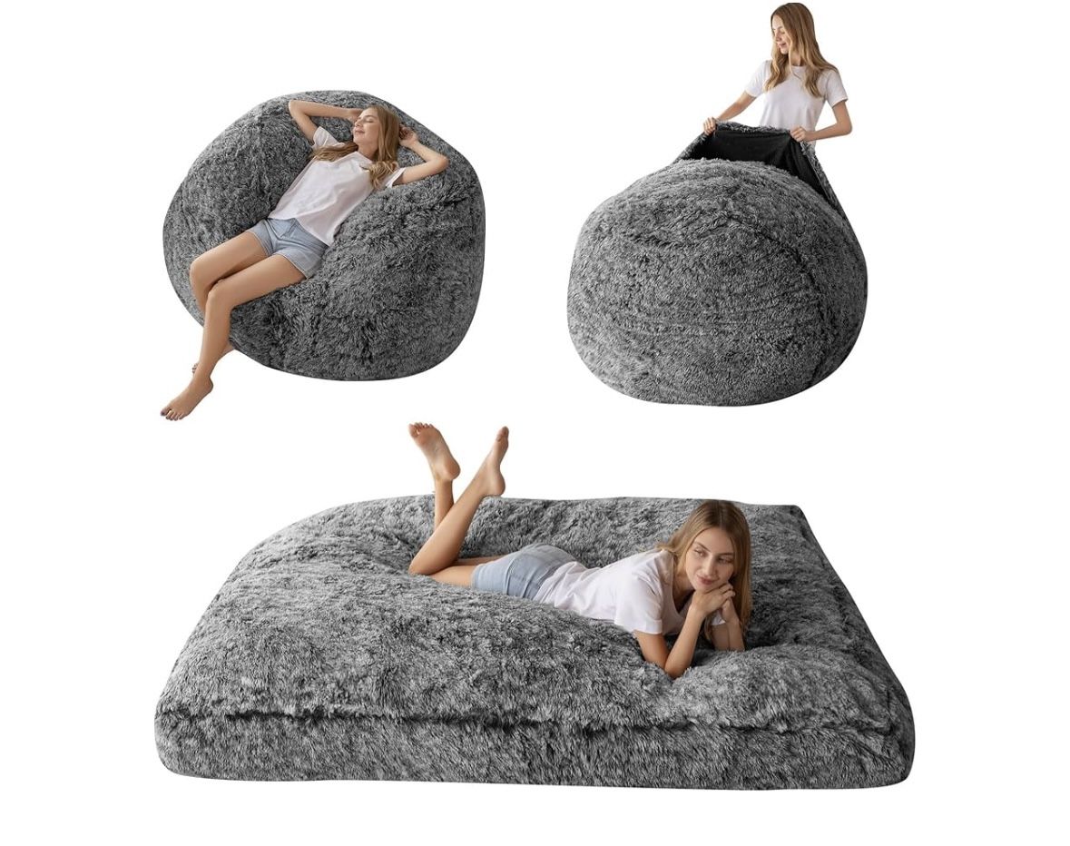 MAXYOYO Giant Bean Bag Chair Bed, Convertible Beanbag Folds from Lazy Chair to Floor Mattress Bed, Big Sofa Bed, High-Density Foam Filling, Machine Wa