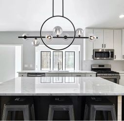 Modern Black Linear Chandelier with Glass Globes 37 x 16 inches