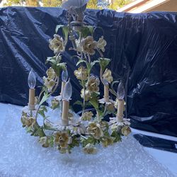 Italian Porcelain Yellow And White Basket Chandelier