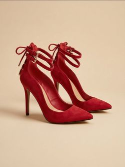 Red Suede Pointed-Toe Stiletto Heels