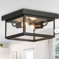 Modern 2-Light Matte Black Flush Mount Outdoor Ceiling Light with Clear Glass Shade for Front Porch Roof Lighting