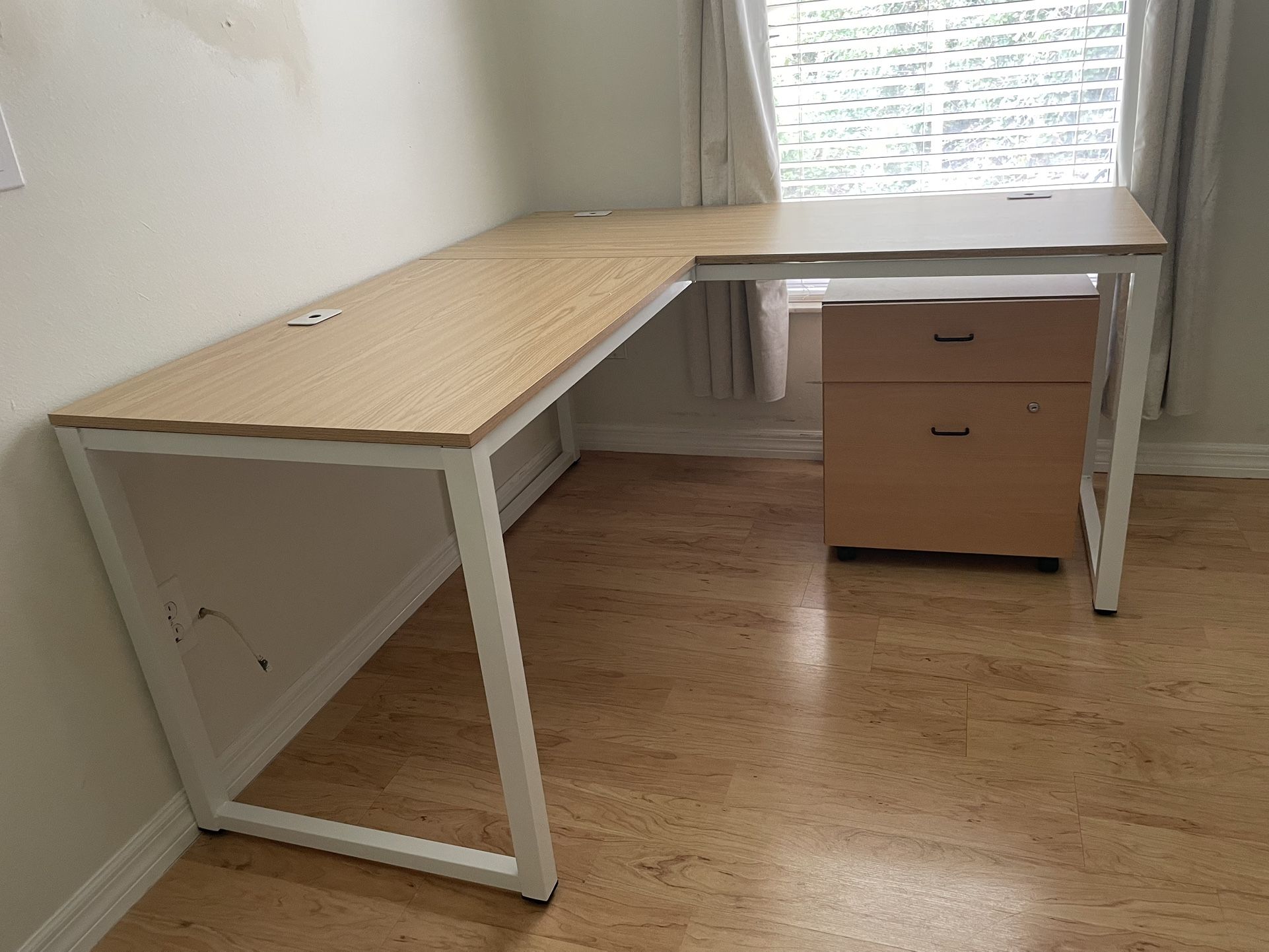 Opened Box L Shaped Oak Desk 