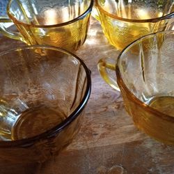 Vtg Federal Depression Glass Amber Madrid Yellow 1930s Cups