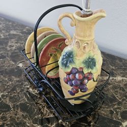 BREAD DIPPING SET DECANTER & PLATES. Never Used