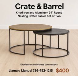 Crate & Barrel Knurl Iron & Aluminum Nesting Coffee Tables (Set of 2)