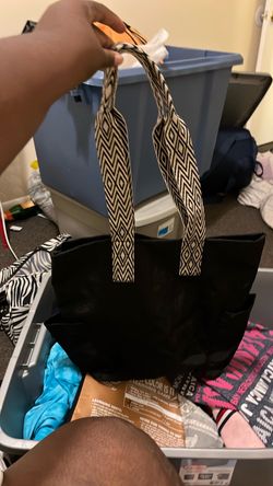 Black Tote Bag with Patterned Handles