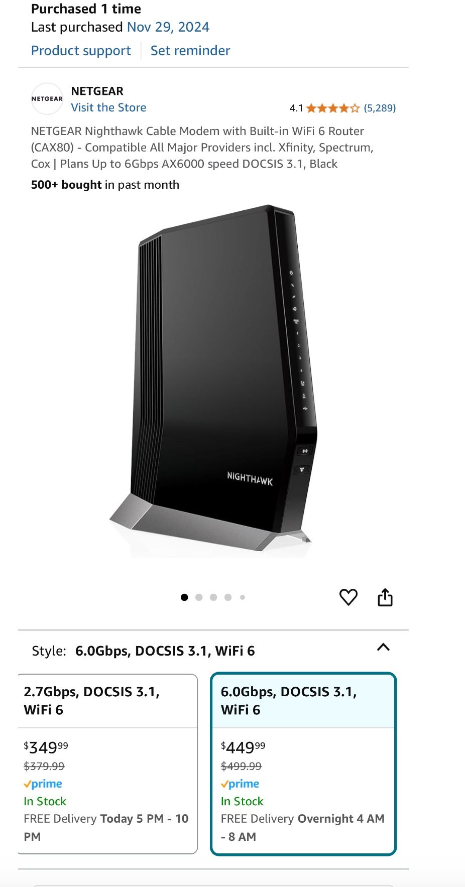 Nighthawk Cable Modem Built-in WiFi 6 Router - CAX80
