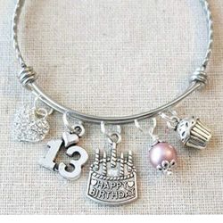 13 yo BIRTHDAY CHARM Bracelet NEVER USED 15 Firm