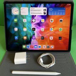 1TB (1024GB) Apple IPad Pro 12.9” 4th Generation (2020 Model/ Face ID/Liquid Retina ) with Stylus pen & Accessories(Apple pencil supported)