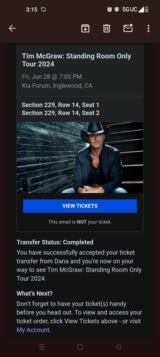 Tim McGraw Tickets #2 Available For Sale