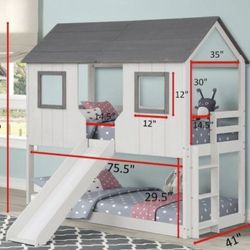 House Wooden Bunk Beds With Slide 