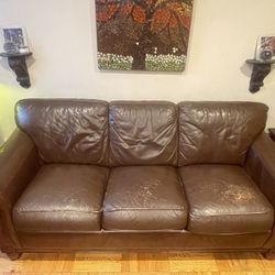 Free Brown leather Couch -  Available For Pickup