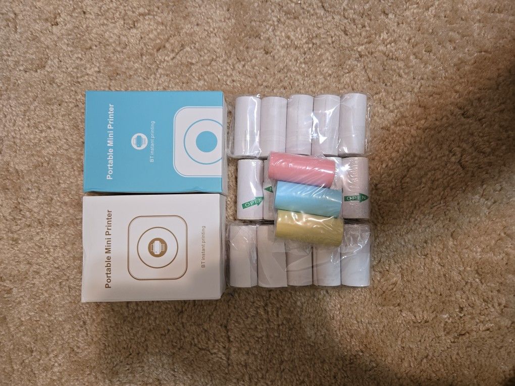 2 - Portable Mini Printers + 18 Rolls Free 