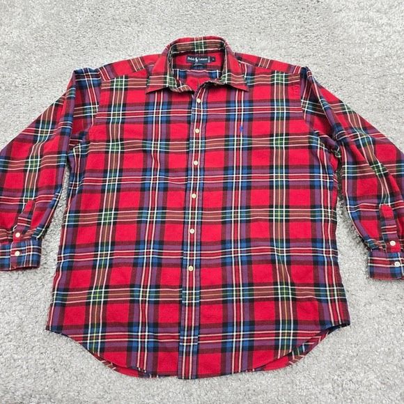 Ralph Lauren Blaire Shirt Mens Large Red Blue Plaid Button Up Long Sleeve