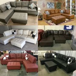 Brand New Leather Sectionals With Storage Ottoman 