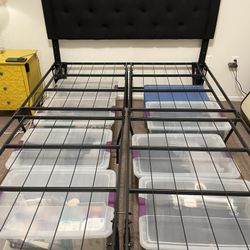 Queen Black Upholstered Headboard  & Metal Bed Frame 18” Under bed Storage  