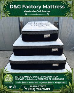 •  Elite Bamboo queen king   12” pillow top.      New mattress in a plastic sealed.     We offer same day delivery  Venta de colchones  ☎️📲call or Te