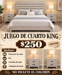 King Bedroom Set – Bed Frame, Box Spring & Nightstands