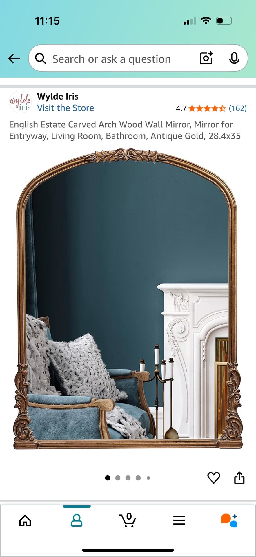 New Antique Gold Arch Wall Mirror 35”H X 28.4” W